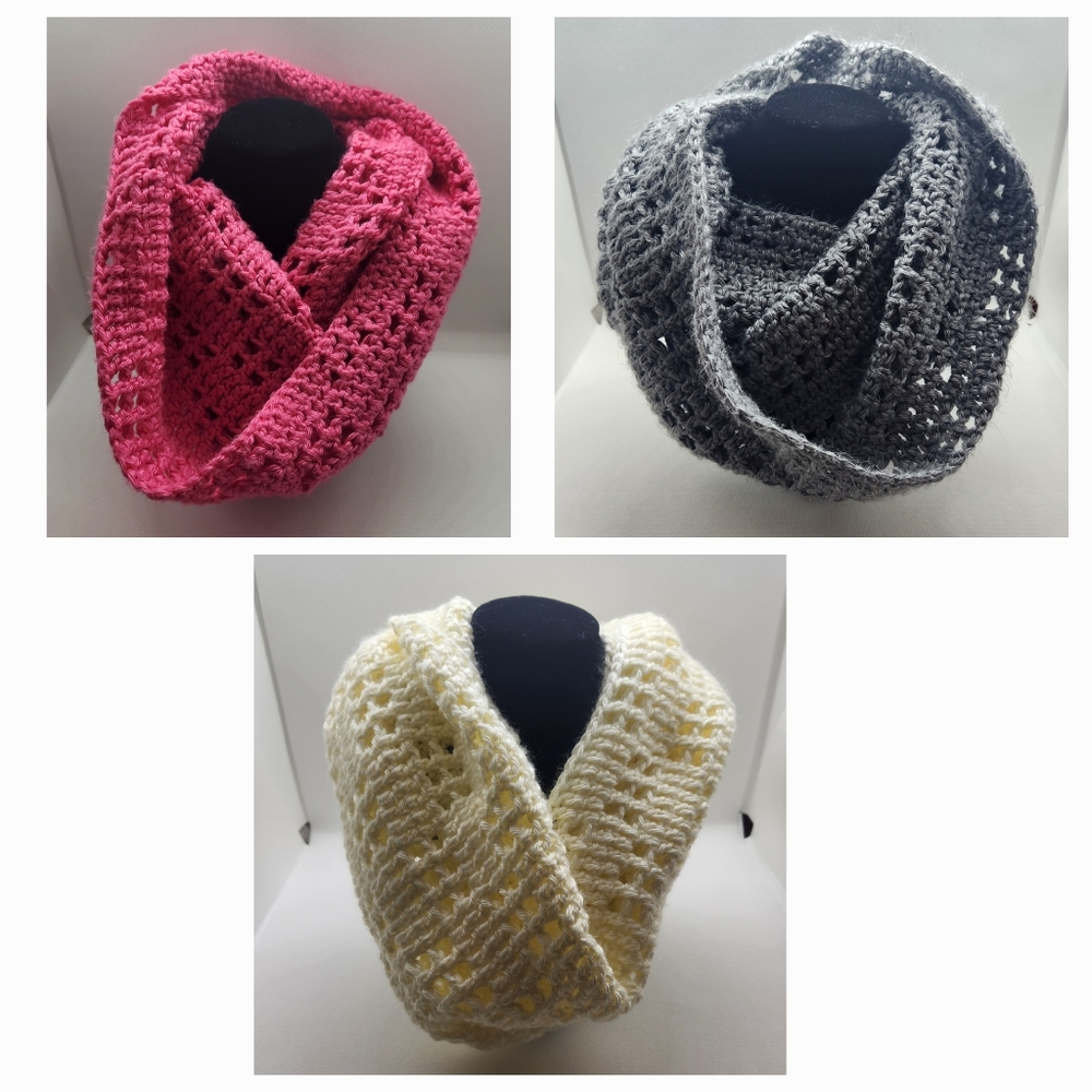 Set of 3 Cowl Neck Crocheted Scarves